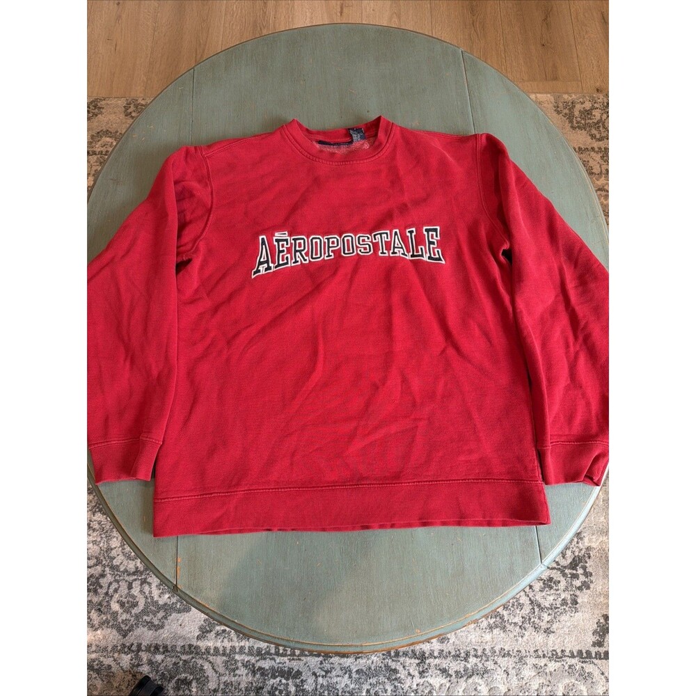 Y2K Aeropostale Red Spellout Crewneck Sweatshirt Arch Logo Fleece Small